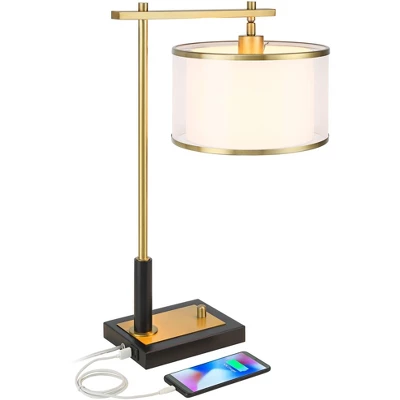 Possini Euro Design Possini Euro Hayven Desk Lamp With Dual USB Ports In Warm Gold With Black 2 Possini Euro Design Possini Euro Hayven Desk Lamp With Dual USB Ports In Warm Gold With Black - Image 2