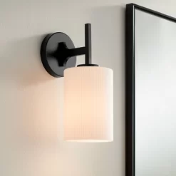 Possini Euro Design Nanni 12" High Modern Wall Sconce Light Lamp Fixture Mount Set Of 2 Bathroom Bedroom Hardwired Matte Black Milk Glass Shade -Possini Euro Design Sales GUEST 78793d0a 105d 45dd af11 fa92410a8f6b