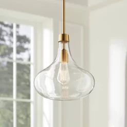 Possini Euro Design Asni Brass Mini Pendant Light 11" Wide Modern Clear Art Glass For Dining Room House Foyer Kitchen Island Entryway Bedroom Home