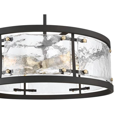 Possini Euro Design Campanelli Bronze Brass Pendant Chandelier 19" Wide Rustic Drum Waterglass Shade 4-Light Fixture For Dining Room Kitchen Island 2 Possini Euro Design Campanelli Bronze Brass Pendant Chandelier 19" Wide Rustic Drum Waterglass Shade 4-Light Fixture For Dining Room Kitchen Island - Image 2