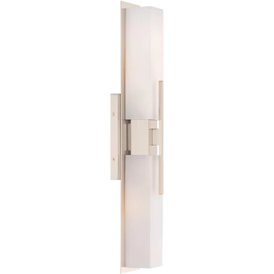 Possini Euro Design Midtown Modern Wall Light Brushed Nickel 23 1/2" 2-Light Fixture White Glass Shade For Bedroom Bathroom Vanity Reading Living Room 4 Possini Euro Design Midtown Modern Wall Light Brushed Nickel 23 1/2" 2-Light Fixture White Glass Shade For Bedroom Bathroom Vanity Reading Living Room - Image 4