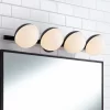 Possini Euro Design Celine Modern Wall Light Black Hardwire 30" 4-Light Fixture Opal White Glass Globe Shade For Bathroom Vanity