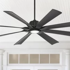 70" Possini Euro Design Defender Modern Indoor Outdoor Ceiling Fan With Dimmable LED Light Remote Control Matte Black Damp Rated For Patio Exterior