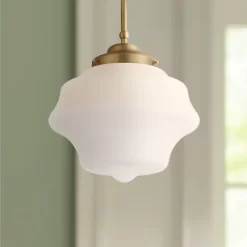 Possini Euro Design Soft Gold Mini Pendant Light 11" Wide Modern Schoolhouse Opal Glass Shade For Dining Living Room House Island