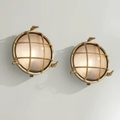 Possini Euro Design Possini Euro Anjali 10" High Brass Bulkhead Wall Sconce Set Of 2
