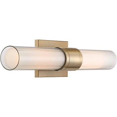 Possini Euro Design Brianna Modern Wall Light Brass Hardwire 23 1/2" 2-Light Fixture Clear Opal Double Glass Tube Shade For Bedroom Bathroom Vanity 4 Possini Euro Design Brianna Modern Wall Light Brass Hardwire 23 1/2" 2-Light Fixture Clear Opal Double Glass Tube Shade For Bedroom Bathroom Vanity - Image 4