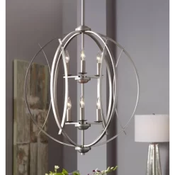 Possini Euro Design Spherical Brushed Nickel Large Chandelier 24" Wide Modern 6-Light Fixture For Dining Room House Foyer Kitchen Island Entryway Home -Possini Euro Design Sales GUEST 7fc99142 9bd2 4b9b a2db a8046439f66b