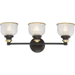 Possini Euro Design Poway Industrial Modern Wall Light Bronze Warm Brass Hardwire 24" 3-Light Fixture Textured Glass Bowl Shade For Bedroom Bathroom -Possini Euro Design Sales GUEST 807c9585 f669 44a1 86cb becbfb341db4