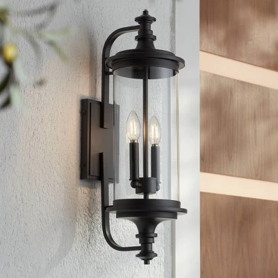 Possini Euro Design Medici Modern Outdoor Wall Light Fixture Black Metal 24 1/2" Clear Glass For Post Exterior Barn Deck House Porch Yard Patio Home 1 Possini Euro Design Medici Modern Outdoor Wall Light Fixture Black Metal 24 1/2" Clear Glass For Post Exterior Barn Deck House Porch Yard Patio Home