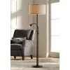 Possini Euro Design Traverse Modern Floor Lamp With LED Gooseneck Reading Light 64" Tall Oil Rubbed Bronze Oatmeal Drum Shade For Living Room Bedroom