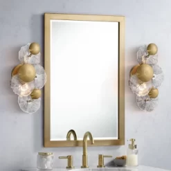 Possini Euro Design Filoli 16" High Modern 2 Light Wall Sconce Light Lamp Fixture Mount Set Of 2 Bathroom Bedroom Hardwired Gold Plated Glass Shade