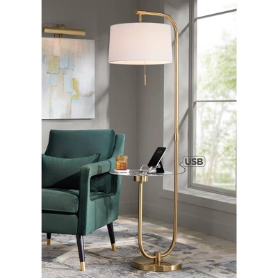 Possini Euro Design Volta Modern Floor Lamp With Tray Table 66" Tall Brass USB Charging Port White Drum Shade For Living Room Bedroom Office House 1 Possini Euro Design Volta Modern Floor Lamp With Tray Table 66" Tall Brass USB Charging Port White Drum Shade For Living Room Bedroom Office House