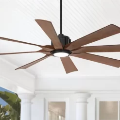 Possini Euro Design 60" Defender Modern Indoor Outdoor Ceiling Fan 8 Blade LED Light Remote Control Matte Black Finish Bedroom Patio Damp Rated