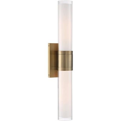 Possini Euro Design Brianna Modern Wall Light Brass Hardwire 23 1/2" 2-Light Fixture Clear Opal Double Glass Tube Shade For Bedroom Bathroom Vanity 5 Possini Euro Design Brianna Modern Wall Light Brass Hardwire 23 1/2" 2-Light Fixture Clear Opal Double Glass Tube Shade For Bedroom Bathroom Vanity - Image 5