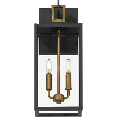 Possini Euro Design Possini Euro Trystin 18"H Black & Brass 2-Light Outdoor Wall Light 4 Possini Euro Design Possini Euro Trystin 18"H Black & Brass 2-Light Outdoor Wall Light - Image 4