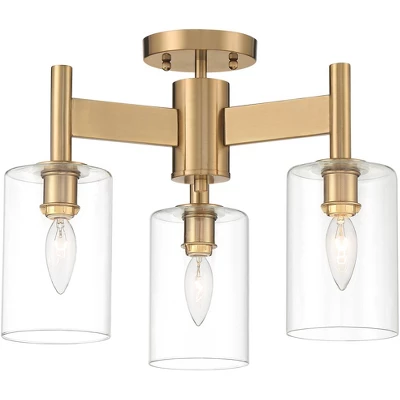 Possini Euro Design Lantico Modern Ceiling Light Semi Flush Mount Fixture 17" Wide Gold 3-Light Clear Glass For Bedroom Kitchen Living Room Hallway 4 Possini Euro Design Lantico Modern Ceiling Light Semi Flush Mount Fixture 17" Wide Gold 3-Light Clear Glass For Bedroom Kitchen Living Room Hallway - Image 4