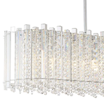 Possini Euro Design Mirabell Chrome Linear Island Pendant Chandelier 34" Wide Modern LED Clear Glass Crystal 6-Light Fixture For Dining Room Kitchen 2 Possini Euro Design Mirabell Chrome Linear Island Pendant Chandelier 34" Wide Modern LED Clear Glass Crystal 6-Light Fixture For Dining Room Kitchen - Image 2