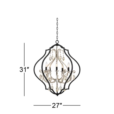 Possini Euro Design Clara Black Silver Pendant Chandelier 27" Wide Industrial Ornate Cage Amber Crystal 5-Light Fixture For Dining Room Kitchen Island 5 Possini Euro Design Clara Black Silver Pendant Chandelier 27" Wide Industrial Ornate Cage Amber Crystal 5-Light Fixture For Dining Room Kitchen Island - Image 5