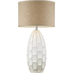 Possini Euro Design Cosgrove Modern Mid Century Table Lamp 32 3/4" Tall White Glazed Ceramic Beige Fabric Drum Shade For Bedroom Living Room Bedside -Possini Euro Design Sales GUEST 87b80e2d 8cd2 4d8b aa40 8cddab0699a1
