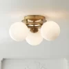 Possini Euro Design Modern Ceiling Light Flush Mount Fixture Brass 18" Wide 3-Light Frosted White Glass Globes Bedroom Living Room