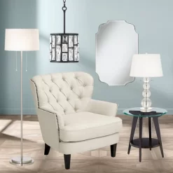 Possini Euro Design Simplicity Modern Floor Lamp 59" Tall Brushed Nickel Silver Off White Tapered Drum Shade For Living Room Bedroom Office House Home -Possini Euro Design Sales GUEST 89441d69 84ed 4940 8417 f867d4af1a77