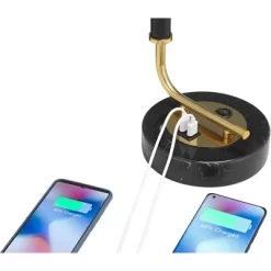 Possini Euro Design Myles Modern Mid Century Desk Lamp 24" High Black Gold With Dual USB Charging Ports Metal Drum Shade For Bedroom Living Room Home -Possini Euro Design Sales GUEST 8953a866 d171 4236 b47d fcd9e489e044