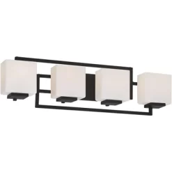 Possini Euro Design Modern Wall Light Black Hardwire 29" 4-Light Fixture White Rectangular Glass Shade For Bathroom Vanity Home -Possini Euro Design Sales GUEST 89965e5c 2e3b 4d20 baa1 7e4826b02d09