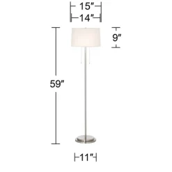 Possini Euro Design Simplicity Modern Floor Lamp 59" Tall Brushed Nickel Silver Off White Tapered Drum Shade For Living Room Bedroom Office House Home -Possini Euro Design Sales GUEST 899d3371 1b6f 4f83 a644 affa9374ec89