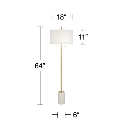 Possini Euro Design Luxe Italian Style Floor Lamp 64" Tall Gold Metal White Linen Drum Shade For Living Room Reading House Bedroom Office 6 Possini Euro Design Luxe Italian Style Floor Lamp 64" Tall Gold Metal White Linen Drum Shade For Living Room Reading House Bedroom Office - Image 6