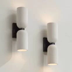 Possini Euro Design Possini Euro Olethra 15"H Cement 2-Light LED Wall Sconce Set Of 2