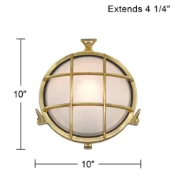 Possini Euro Design Anjali 10" High Industrial Outdoor Wall Light Fixture Mount Porch House Bulkhead Weatherproof Gold Brass Finish Glass Shade -Possini Euro Design Sales GUEST 8ad37b7c 6ce9 4749 9b85 a2e9c757d5b1