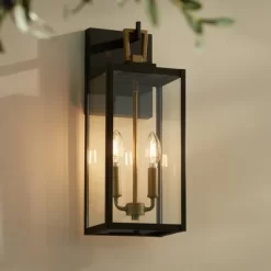 Possini Euro Design Possini Euro Trystin 18"H Black & Brass 2-Light Outdoor Wall Light