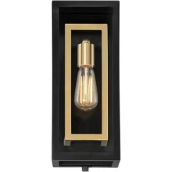 Possini Euro Design Double Box Modern Wall Light Sconce Matte Black Warm Brass Hardwire 6 3/4" Fixture Clear Glass For Bedroom Bathroom Vanity House -Possini Euro Design Sales GUEST 8b4330d7 d9dd 48b9 9143 d097bdfd5c79
