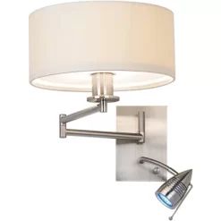 Possini Euro Design Tesoro Modern Swing Arm Wall Lamp With LED Reading Arm Brushed Nickel Plug-in Light Fixture Off White Drum Shade For Bedroom Home -Possini Euro Design Sales GUEST 8cc41652 e13d 4f07 888f d930ad67a094