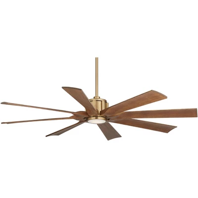 Possini Euro Design 60" Defender Modern Indoor Outdoor Ceiling Fan 8 Blade LED Light Remote Control Soft Brass Motor Koa Finish Blades Bedroom Patio 4 Possini Euro Design 60" Defender Modern Indoor Outdoor Ceiling Fan 8 Blade LED Light Remote Control Soft Brass Motor Koa Finish Blades Bedroom Patio - Image 4