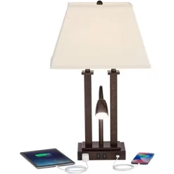 Possini Euro Design Deacon Modern Desk Table Lamp 26" High Bronze With USB And AC Power Outlet In Base LED Reading Light Oatmeal Shade For Office Desk -Possini Euro Design Sales GUEST 8f8004e9 1c35 45a7 b688 3afebc272735 1