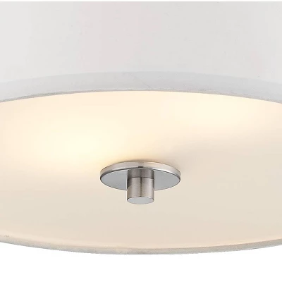 Possini Euro Design Halsted Modern Ceiling Light Semi Flush Mount Fixture 15" Wide Brushed Nickel 2-Light Oatmeal Linen Drum For Bedroom Living Room 2 Possini Euro Design Halsted Modern Ceiling Light Semi Flush Mount Fixture 15" Wide Brushed Nickel 2-Light Oatmeal Linen Drum For Bedroom Living Room - Image 2