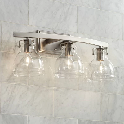 Possini Euro Design Bellis Modern Industrial Wall Light Brushed Nickel Hardwire 23 1/2" 3-Light Fixture Clear Glass For Bedroom Bathroom Vanity House 6 Possini Euro Design Bellis Modern Industrial Wall Light Brushed Nickel Hardwire 23 1/2" 3-Light Fixture Clear Glass For Bedroom Bathroom Vanity House - Image 6