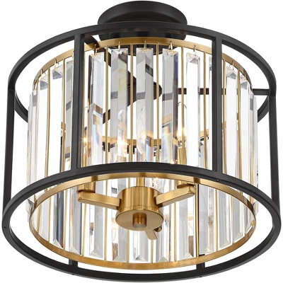 Possini Euro Design Milne Modern Ceiling Light Semi Flush Mount Fixture 14" Wide Bronze Brass 3-Light Clear Crystal For Bedroom Kitchen Living Room 4 Possini Euro Design Milne Modern Ceiling Light Semi Flush Mount Fixture 14" Wide Bronze Brass 3-Light Clear Crystal For Bedroom Kitchen Living Room - Image 4