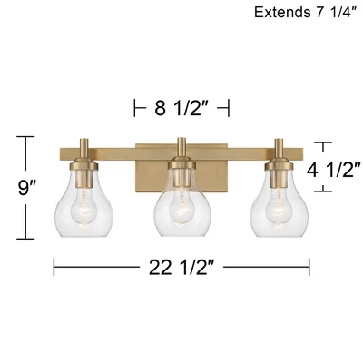 Possini Euro Design Danvers Modern Wall Light Warm Brass Metal Hardwired 22 1/2" 3-Light Fixture Clear Globe Glass For Bedroom Bathroom 3 Possini Euro Design Danvers Modern Wall Light Warm Brass Metal Hardwired 22 1/2" 3-Light Fixture Clear Globe Glass For Bedroom Bathroom - Image 3
