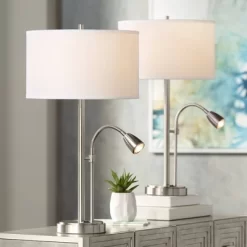 Possini Euro Design Traverse Modern Table Lamps Set Of 2 29 1/2" Tall Brushed Nickel With USB Charging Port LED Gooseneck White Drum Shade For Desk 13 Possini Euro Design Traverse Modern Table Lamps Set Of 2 29 1/2" Tall Brushed Nickel With USB Charging Port LED Gooseneck White Drum Shade For Desk -Possini Euro Design Sales GUEST 926e3bce 7e42 4fa3 a6a2 44a599015bc1