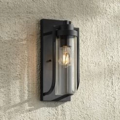 Possini Euro Design Bogata Modern Outdoor Wall Light Fixture Textured Black 15 1/2" Clear Ribbed Glass For Post Exterior Barn Deck House Porch Yard -Possini Euro Design Sales GUEST 92f73483 8a59 4d12 83b9 e465de63687c
