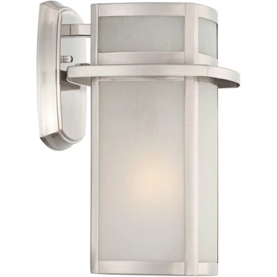 Possini Euro Design Delevan Modern Outdoor Wall Lights Fixture Set Of 2 Brushed Nickel 11 1/4" Frosted Seedy Glass For Post Exterior Barn Deck House 3 Possini Euro Design Delevan Modern Outdoor Wall Lights Fixture Set Of 2 Brushed Nickel 11 1/4" Frosted Seedy Glass For Post Exterior Barn Deck House - Image 3