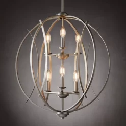 Possini Euro Design Spherical Brushed Nickel Large Chandelier 24" Wide Modern 6-Light Fixture For Dining Room House Foyer Kitchen Island Entryway Home