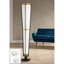 Possini Euro Design Vista Mid Century Modern 68" Tall Torchiere Floor Lamp Smart Socket Gunmetal Gray Brass Cone Shade For Living Room