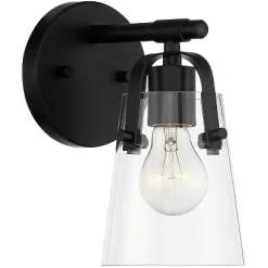 Possini Euro Design Modern Wall Light Sconce Black Metal Hardwired 5 1/4" Fixture Clear Glass Shade For Bedroom Bathroom Bedside -Possini Euro Design Sales GUEST 96c8bb6c 207c 4c35 9223 c134e811ceeb
