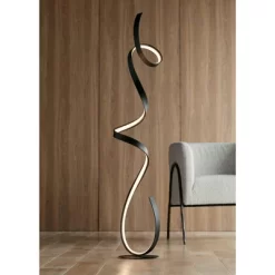 Possini Euro Design Avante Modern 56 1/2" Tall Standing Floor Lamp Ribbon LED Foot Switch Matte Black Finish Living Room Bedroom House Reading Office