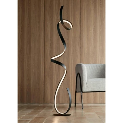 Possini Euro Design Avante Modern 56 1/2" Tall Standing Floor Lamp Ribbon LED Foot Switch Matte Black Finish Living Room Bedroom House Reading Office 1 Possini Euro Design Avante Modern 56 1/2" Tall Standing Floor Lamp Ribbon LED Foot Switch Matte Black Finish Living Room Bedroom House Reading Office