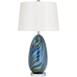 Possini Euro Design Pablo Modern Table Lamp 27" Tall Blue Art Glass White Tapered Drum Shade For Bedroom Living Room Bedside Nightstand Office Family -Possini Euro Design Sales GUEST 988e57ac 844c 466a 9acb 176064ccb11a