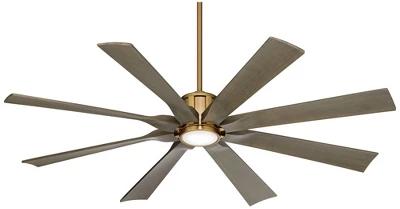 60" Possini Euro Design Defender Modern Indoor Outdoor Ceiling Fan With Dimmable LED Light Remote Control Soft Brass Oak Damp Rated For Patio Exterior 7 60" Possini Euro Design Defender Modern Indoor Outdoor Ceiling Fan With Dimmable LED Light Remote Control Soft Brass Oak Damp Rated For Patio Exterior - Image 7